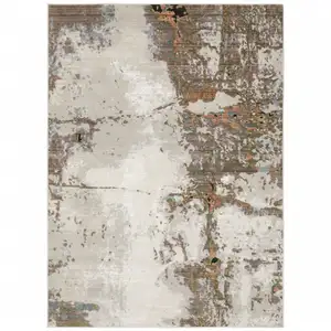 Photo of Grey Salmon Pink Blue Beige And Green Abstract Power Loom Stain Resistant Area Rug