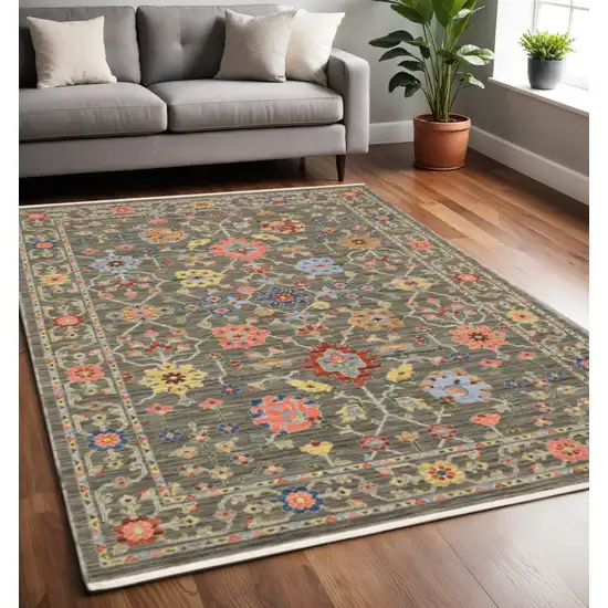 Blue and Gray Oriental Power Loom Area Rug With Fringe Photo 1