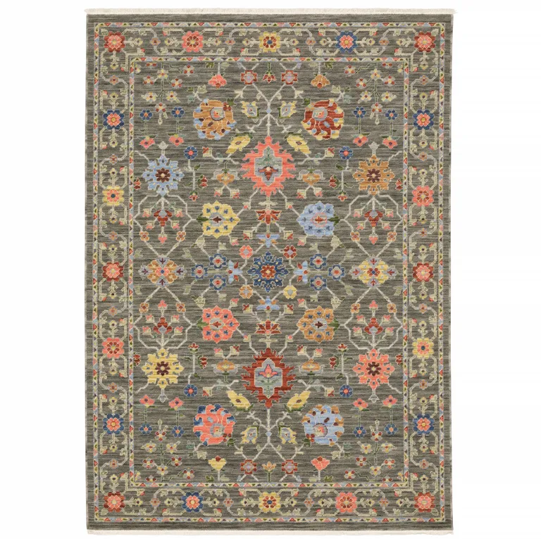 Grey Salmon Pink Gold Blue Rust Deep Blue Ivory And Green Oriental Power Loom Stain Resistant Runner Rug With Fringe Photo 2