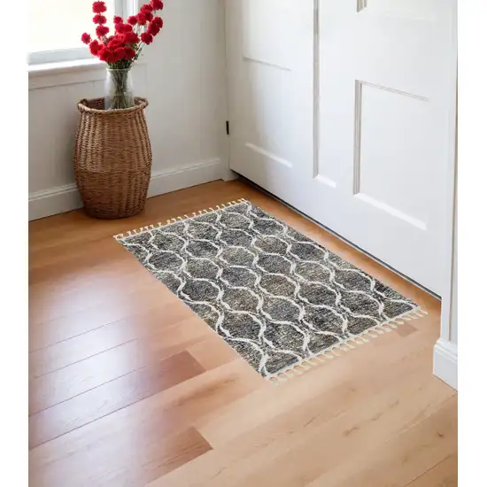 3'X5' Grey Sand Machine Woven Space Dyed Ogee Indoor Area Rug Photo 1