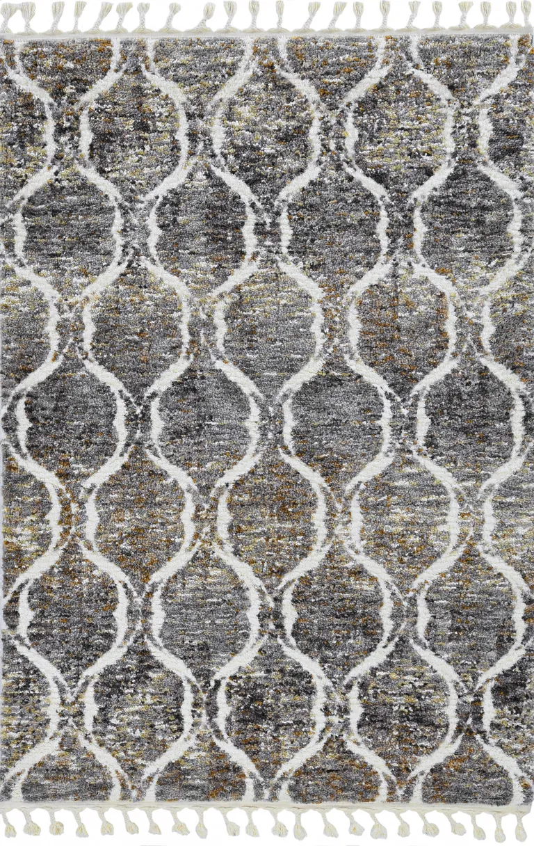 Grey Sand Machine Woven Space Dyed Ogee Indoor Area Rug Photo 3