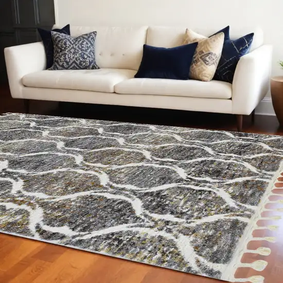 Grey Sand Machine Woven Space Dyed Ogee Indoor Area Rug Photo 1