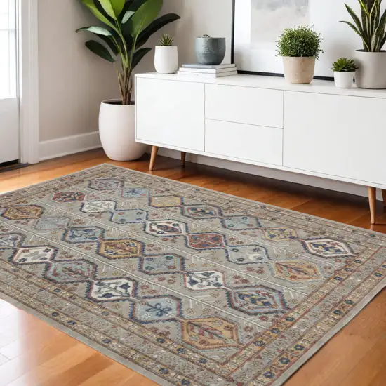 Grey Southwestern Power Loom Non Skid Area Rug Photo 1