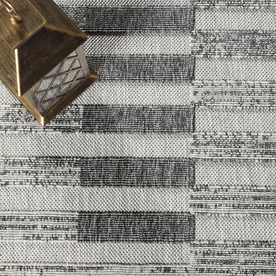 Grey Striped Stain Resistant Non Skid Indoor Outdoor Area Rug Photo 9