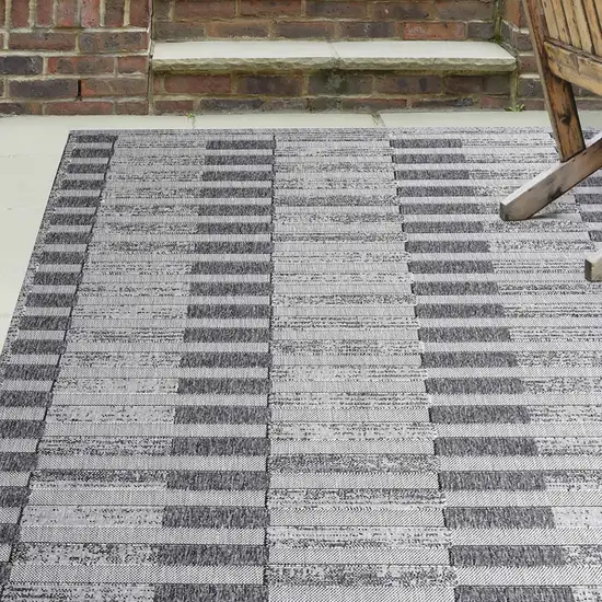 Grey Striped Stain Resistant Non Skid Indoor Outdoor Area Rug Photo 5