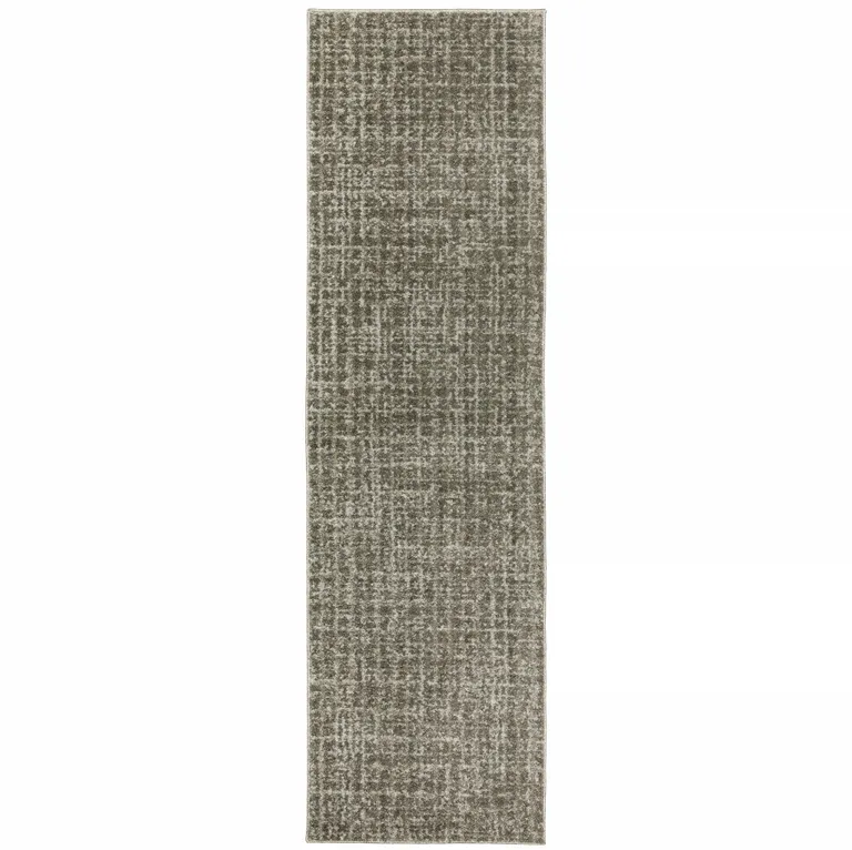 Grey Tan And Beige Geometric Power Loom Stain Resistant Runner Rug Photo 1