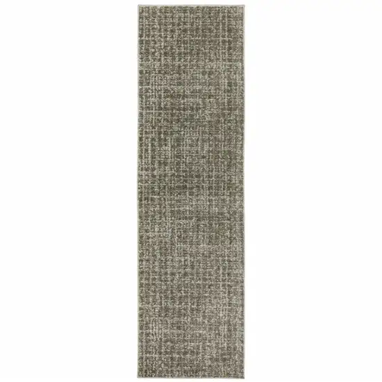 Grey Tan And Beige Geometric Power Loom Stain Resistant Runner Rug Photo 1