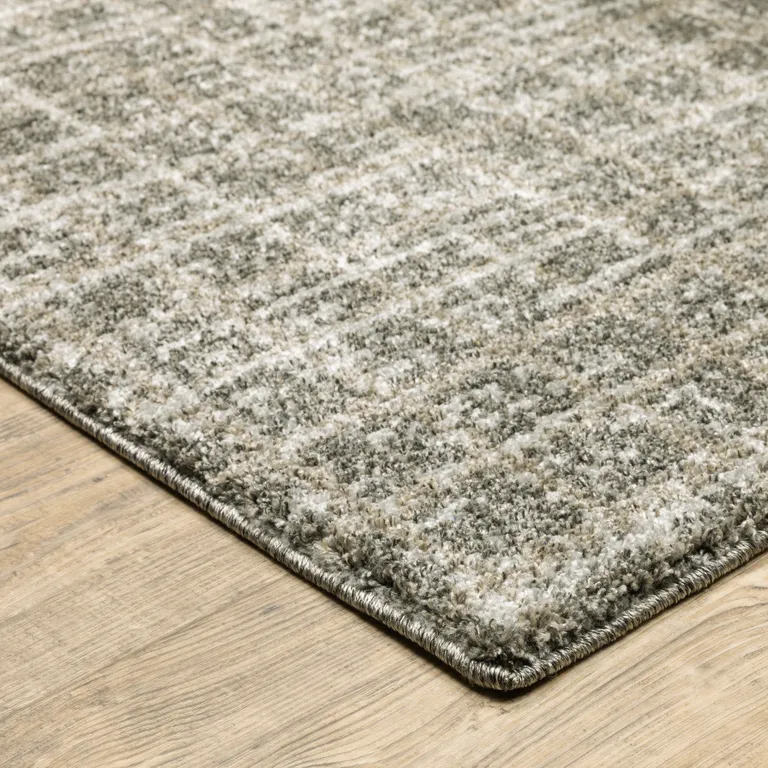 Grey Tan And Beige Geometric Power Loom Stain Resistant Runner Rug Photo 4