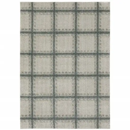 Grey Teal And Beige Geometric Power Loom Stain Resistant Area Rug Photo 1