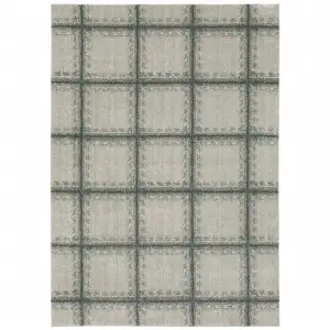 Photo of Grey Teal And Beige Geometric Power Loom Stain Resistant Area Rug