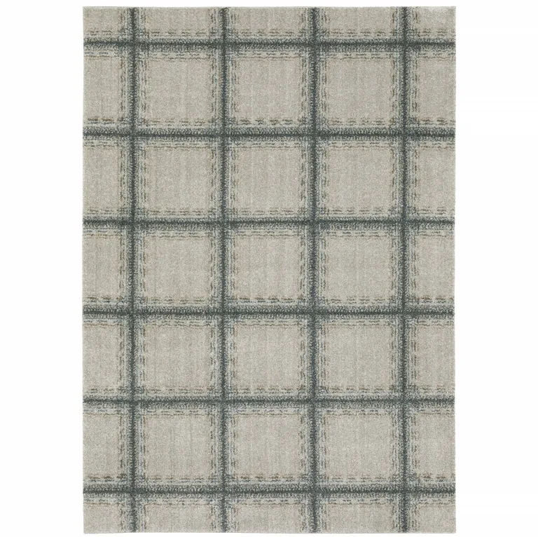 Grey Teal And Beige Geometric Power Loom Stain Resistant Area Rug Photo 1