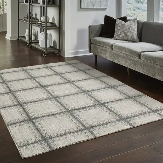 Grey Teal And Beige Geometric Power Loom Stain Resistant Area Rug Photo 9