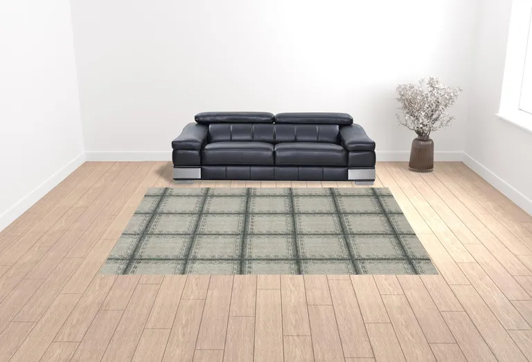 Grey Teal And Beige Geometric Power Loom Stain Resistant Area Rug Photo 2