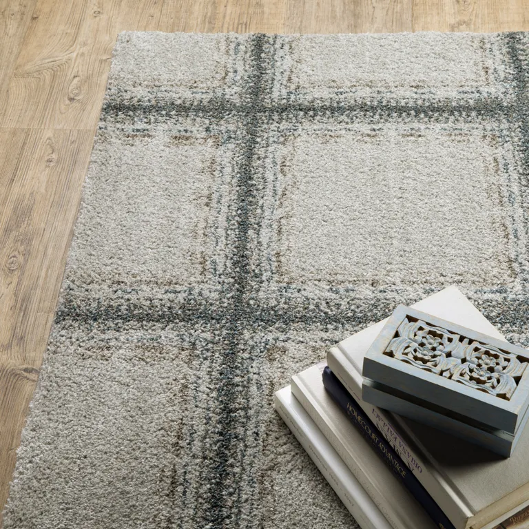 Grey Teal And Beige Geometric Power Loom Stain Resistant Area Rug Photo 5