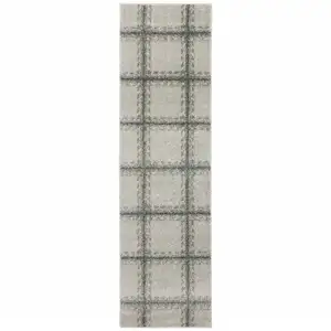 Photo of Grey Teal And Beige Geometric Power Loom Stain Resistant Runner Rug