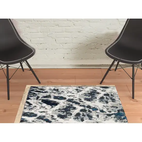 Grey Teal And Green Abstract Power Loom Stain Resistant Area Rug Photo 3