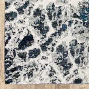 Photo of Grey Teal And Green Abstract Power Loom Stain Resistant Area Rug