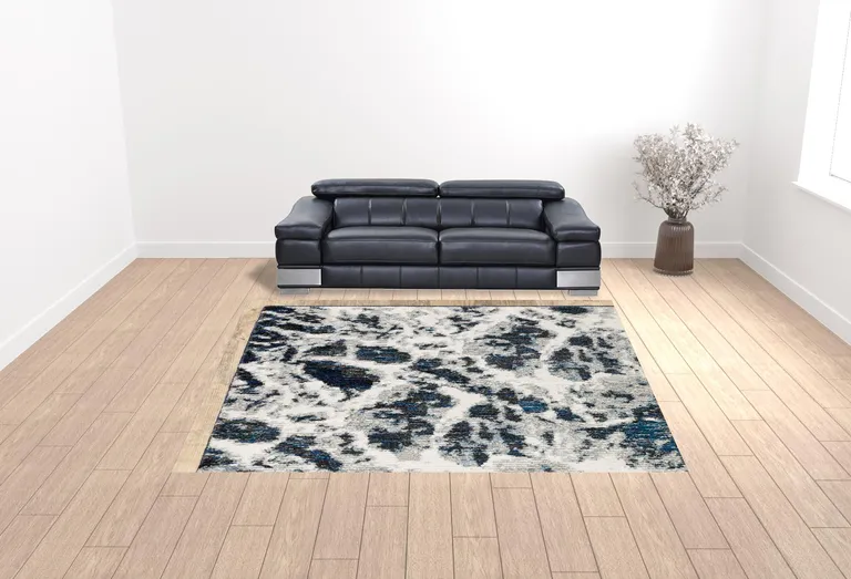 Grey Teal And Green Abstract Power Loom Stain Resistant Area Rug Photo 3