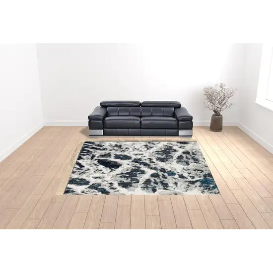 Grey Teal And Green Abstract Power Loom Stain Resistant Area Rug Photo 3