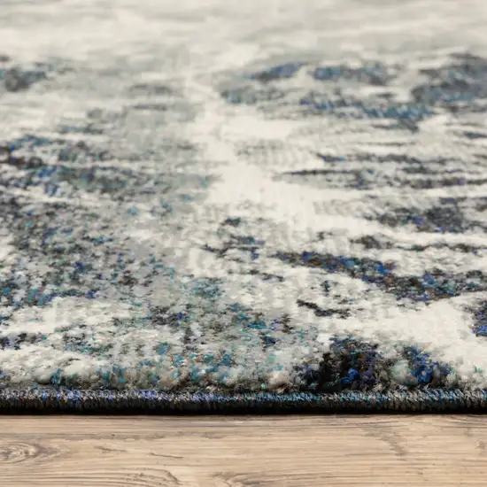 Grey Teal And Green Abstract Power Loom Stain Resistant Runner Rug Photo 9