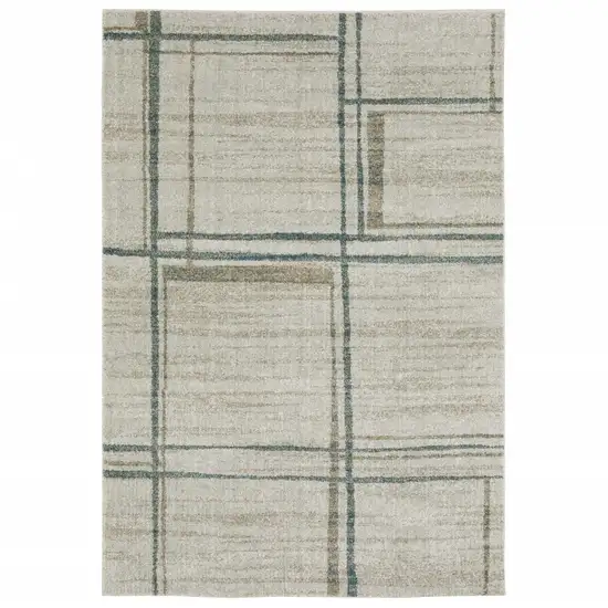 Grey Teal Beige And Tan Geometric Power Loom Area Rug Photo 1