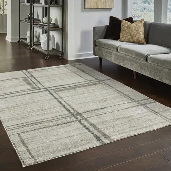 Grey Teal Beige And Tan Geometric Power Loom Area Rug Photo 6