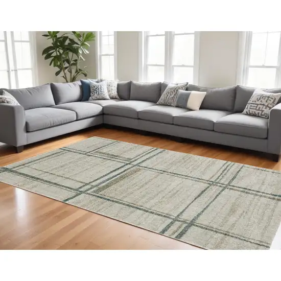 Beige Blue and Gray Geometric Power Loom Area Rug Photo 1