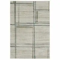 Photo of Grey Teal Beige And Tan Geometric Power Loom Stain Resistant Area Rug