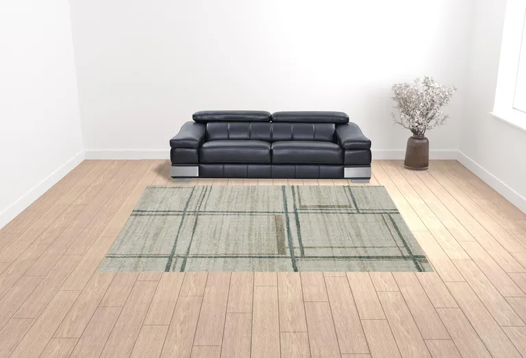 Grey Teal Beige And Tan Geometric Power Loom Stain Resistant Area Rug Photo 2