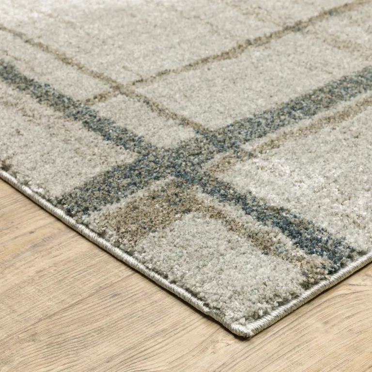 Grey Teal Beige And Tan Geometric Power Loom Stain Resistant Runner Rug Photo 3