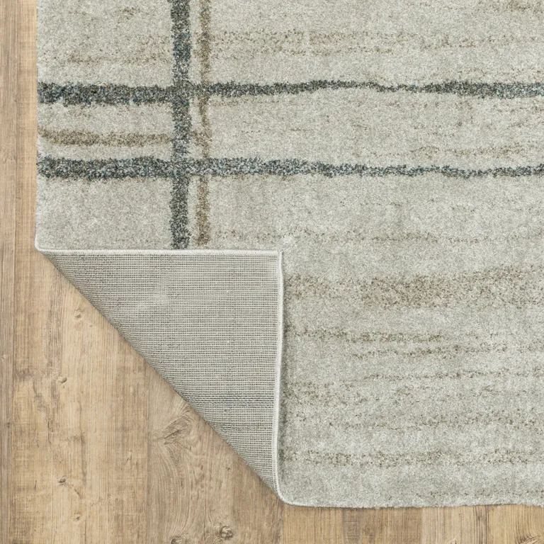 Grey Teal Beige And Tan Geometric Power Loom Stain Resistant Runner Rug Photo 4