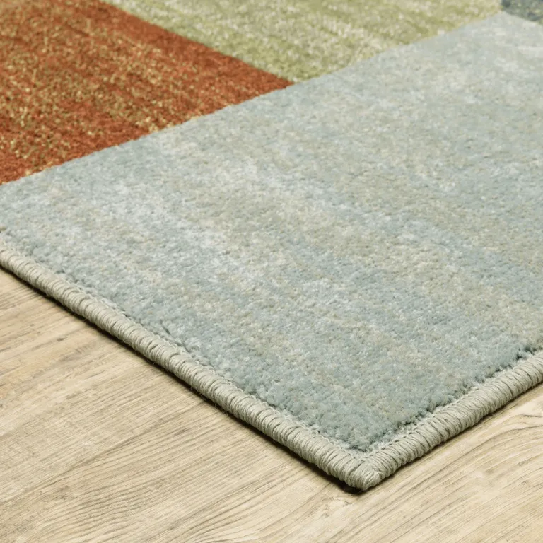 Grey Teal Blue Rust Green And Ivory Geometric Power Loom Stain Resistant Area Rug Photo 3