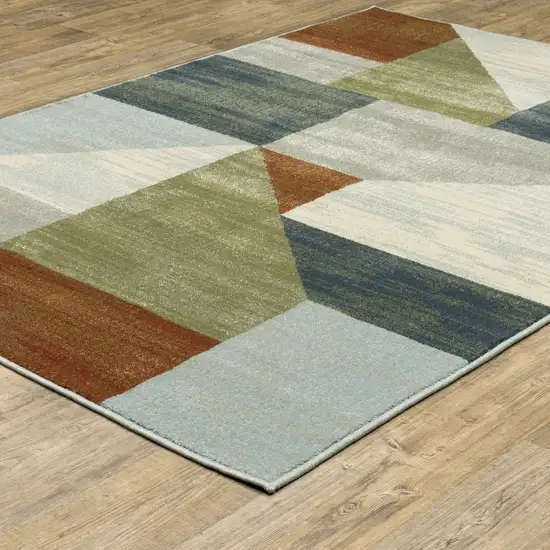 Grey Teal Blue Rust Green And Ivory Geometric Power Loom Stain Resistant Area Rug Photo 5