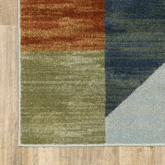 Grey Teal Blue Rust Green And Ivory Geometric Power Loom Stain Resistant Area Rug Photo 8