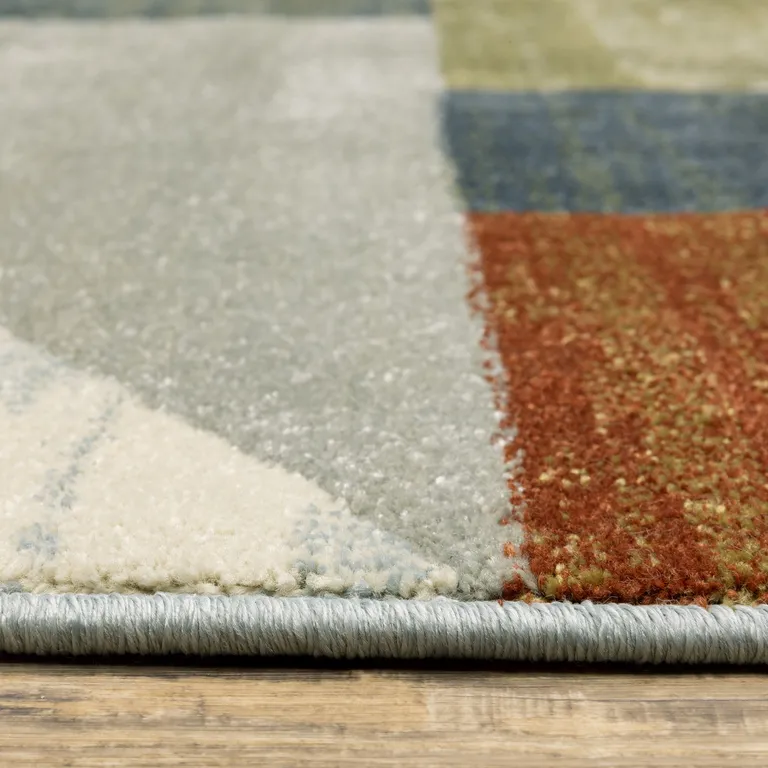 Grey Teal Blue Rust Green And Ivory Geometric Power Loom Stain Resistant Area Rug Photo 4