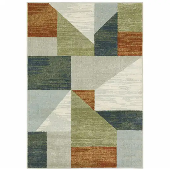 Grey Teal Blue Rust Green And Ivory Geometric Power Loom Stain Resistant Area Rug Photo 1