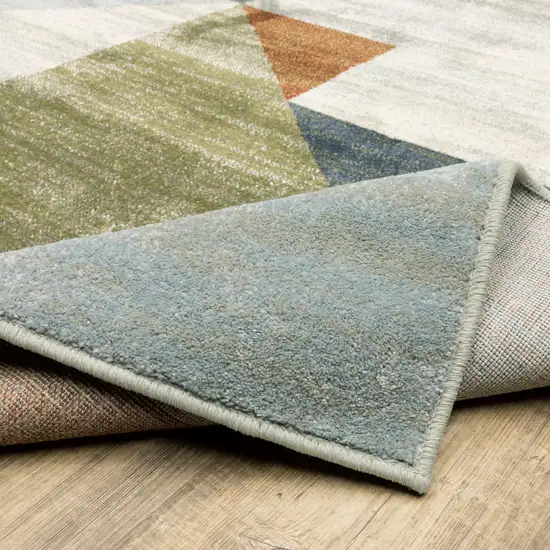 Grey Teal Blue Rust Green And Ivory Geometric Power Loom Stain Resistant Runner Rug Photo 9