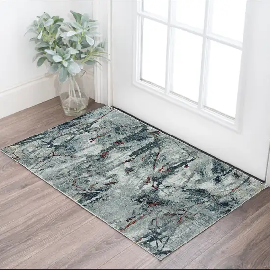 3'X5' Grey Teal Machine Woven Abstract Splatter Indoor Area Rug Photo 1