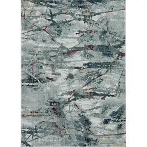 Photo of Grey Teal Machine Woven Abstract Splatter Indoor Area Rug