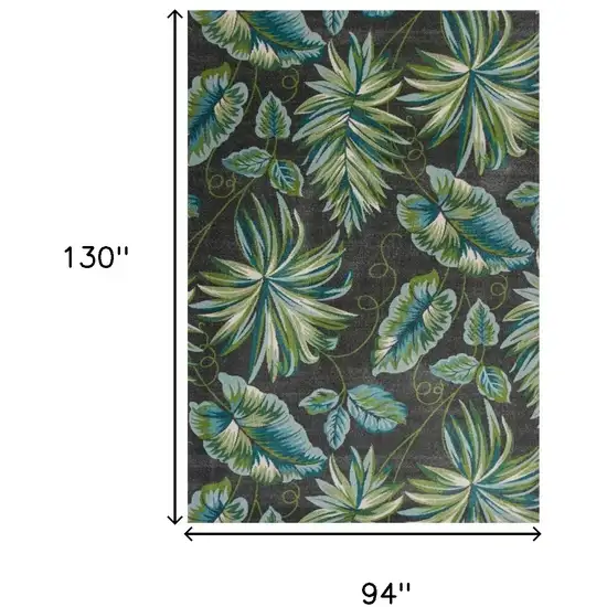 Grey Teal Machine Woven Oversized Tropical Leaves Indoor Area Rug Photo 3