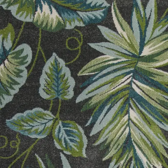 Grey Teal Machine Woven Oversized Tropical Leaves Indoor Area Rug Photo 1