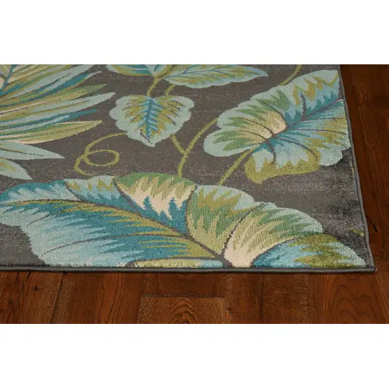 Grey Teal Machine Woven Oversized Tropical Leaves Indoor Area Rug Photo 2