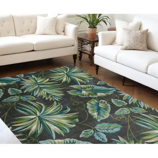 Grey Teal Machine Woven Oversized Tropical Leaves Indoor Area Rug Photo 1