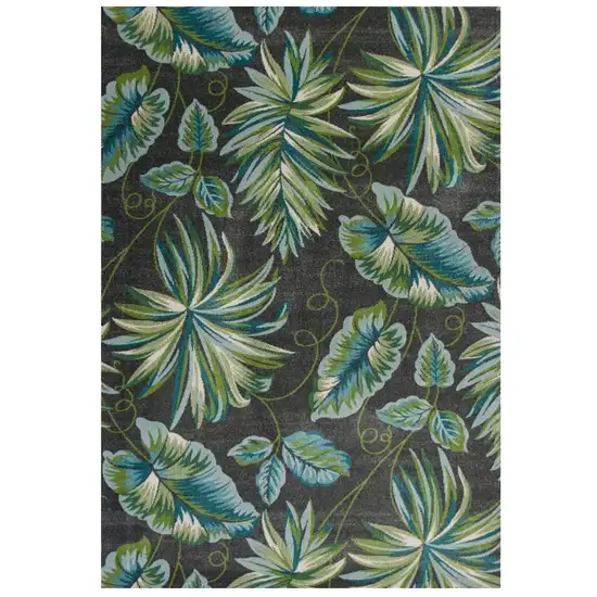 Grey Teal Machine Woven Oversized Tropical Leaves Indoor Area Rug Photo 2