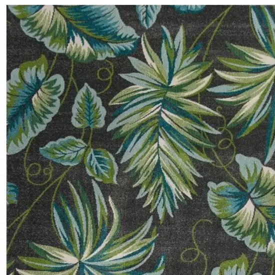 Grey Teal Machine Woven Oversized Tropical Leaves Indoor Area Rug Photo 6