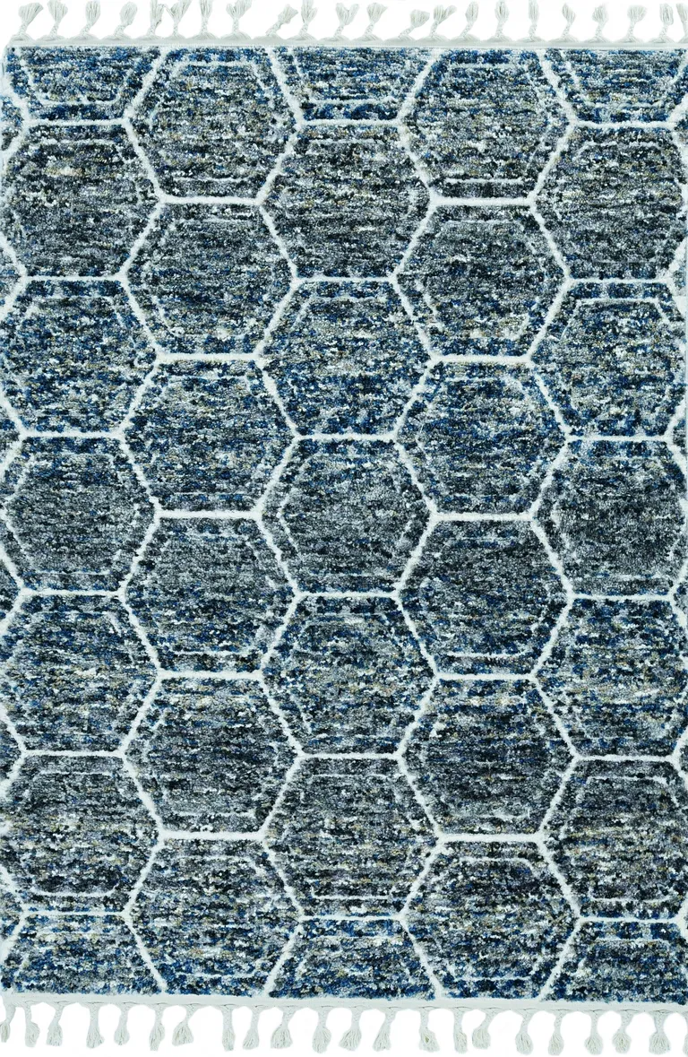 Grey Teal Machine Woven Space Dyed Honeycomb Indoor Area Rug Photo 3