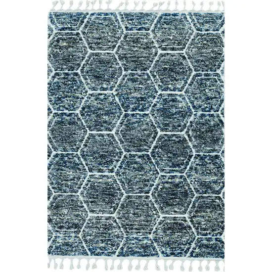 Grey Teal Machine Woven Space Dyed Honeycomb Indoor Area Rug Photo 3