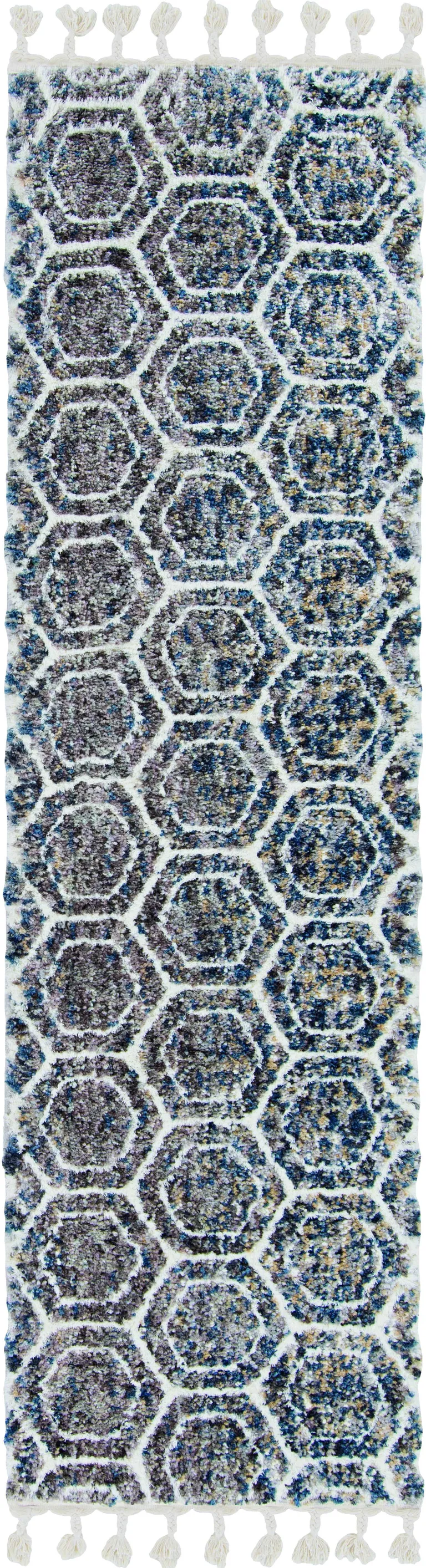 Grey Teal Machine Woven Space Dyed Honeycomb Indoor Area Rug Photo 1