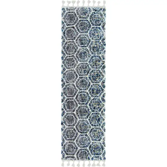 Grey Teal Machine Woven Space Dyed Honeycomb Indoor Area Rug Photo 1