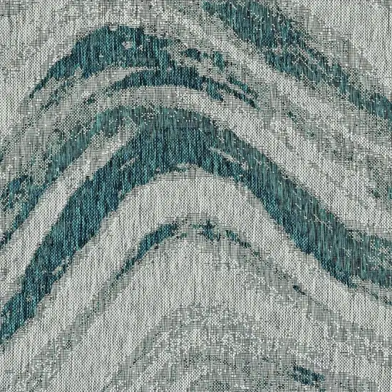 3'X4' Grey Teal Machine Woven Uv Treated Abstract Waves Indoor Outdoor Accent Rug Photo 6